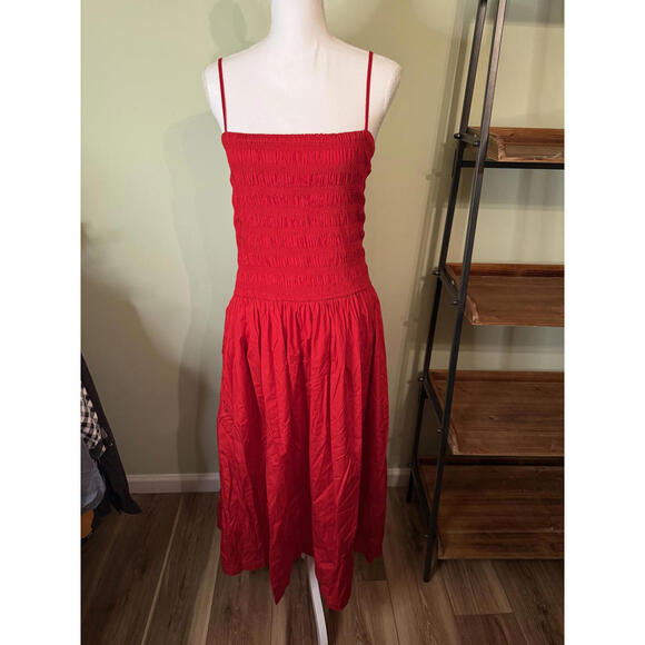 NWT! Madewell Smocked Maxi Dress Festival Red Size Large - Picture 2 of 9